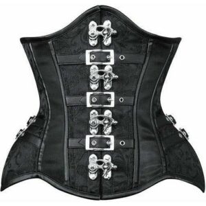 Top Drawer Black Brocade Steel Boned Underbust Corset w/Buckles - Daisy Corsets