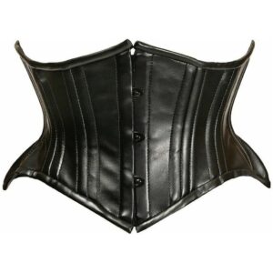 Top Drawer Black Faux Leather Double Steel Boned Curvy Cut Waist Cincher - Daisy Corsets