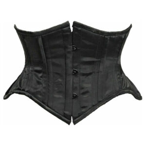 Top Drawer Black Satin Double Steel Boned Curvy Cut Waist Cincher - Daisy Corsets