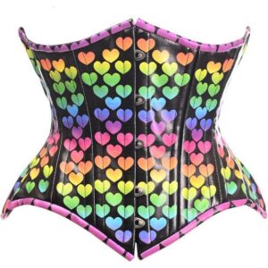 Top Drawer Rainbow Hearts Double Steel Boned Curvy Cut Underbust Cincher Corset