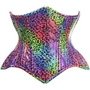 Top Drawer Rainbow Leopard Print Double Steel Boned Curvy Cut Underbust Cincher Corset