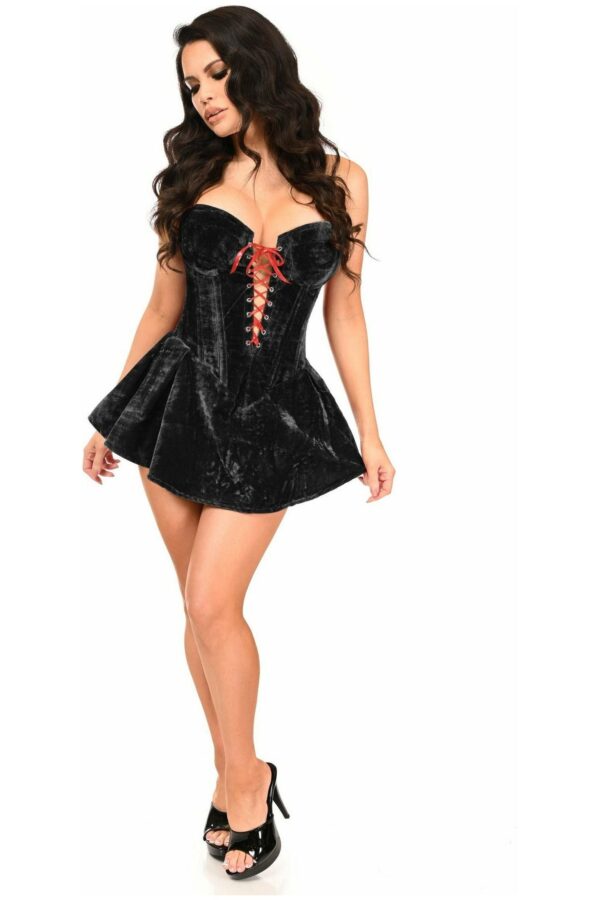 Top Drawer Black Velvet Steel Boned Corset Dress - Image 3