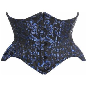 Top Drawer Black/Blue Brocade Double Steel Boned Mini Cincher Corset
