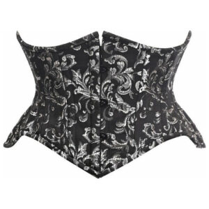 Top Drawer Black/Silver Brocade Double Steel Boned Mini Cincher Corset