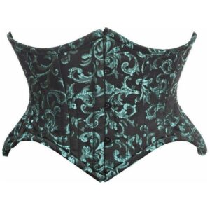 Top Drawer Black/Green Brocade Double Steel Boned Mini Cincher Corset