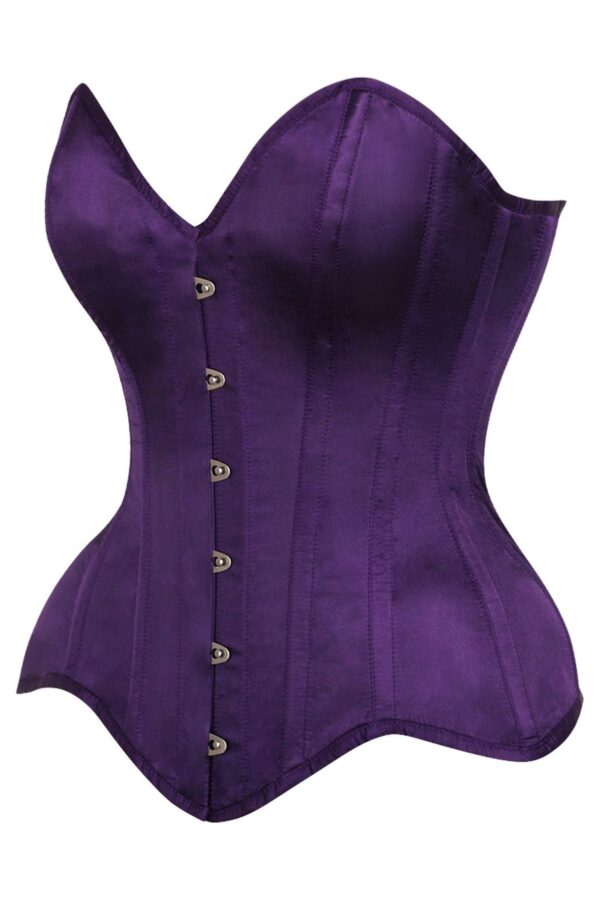 Top Drawer Dark Purple Satin Steel Boned Overbust Corset - Image 2