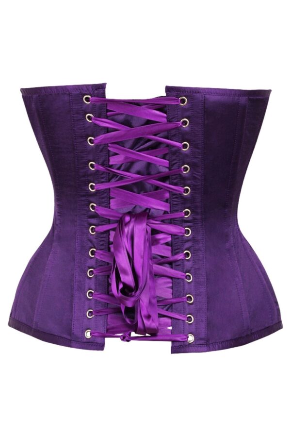 Top Drawer Dark Purple Satin Steel Boned Overbust Corset - Image 3