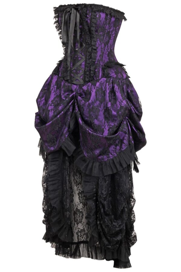 Top Drawer Steel Boned Purple w/Black Lace Bustle Corset Dress - Image 2