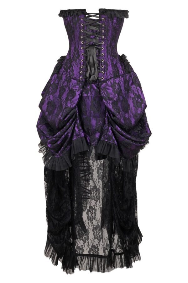 Top Drawer Steel Boned Purple w/Black Lace Bustle Corset Dress - Image 3