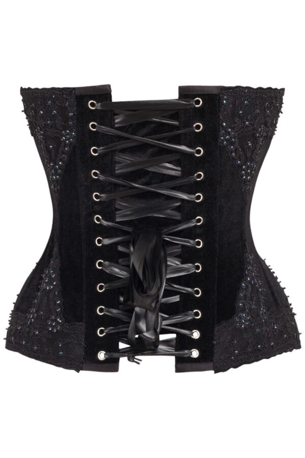 Top Drawer Black Velvet & Beaded Steel Boned Overbust Corset - Image 3