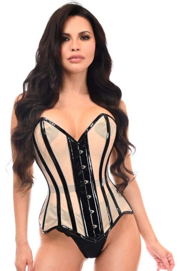 Top Drawer Nude Mesh & Black Patent Steel Boned Corset