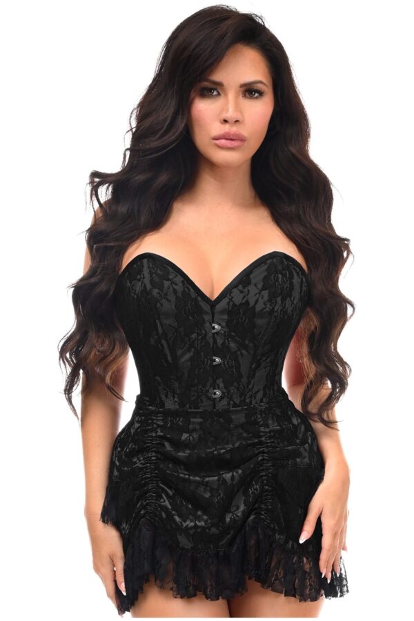 Top Drawer 2 PC Black Lace Steel Boned Corset & Skirt Set - Image 3