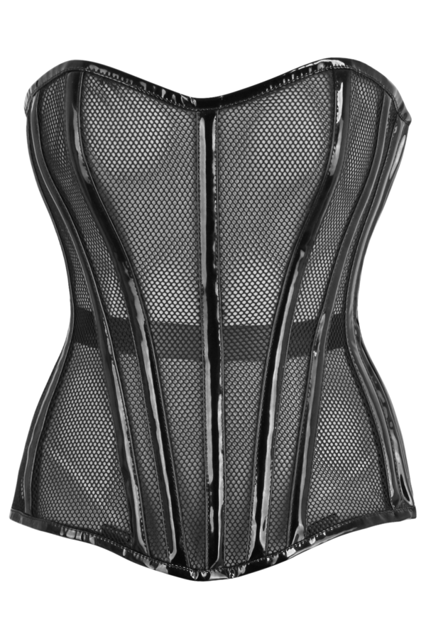 Top Drawer Black Fishnet w/Patent Steel Boned Overbust Corset - Image 5