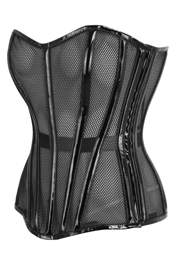 Top Drawer Black Fishnet w/Patent Steel Boned Overbust Corset - Image 6