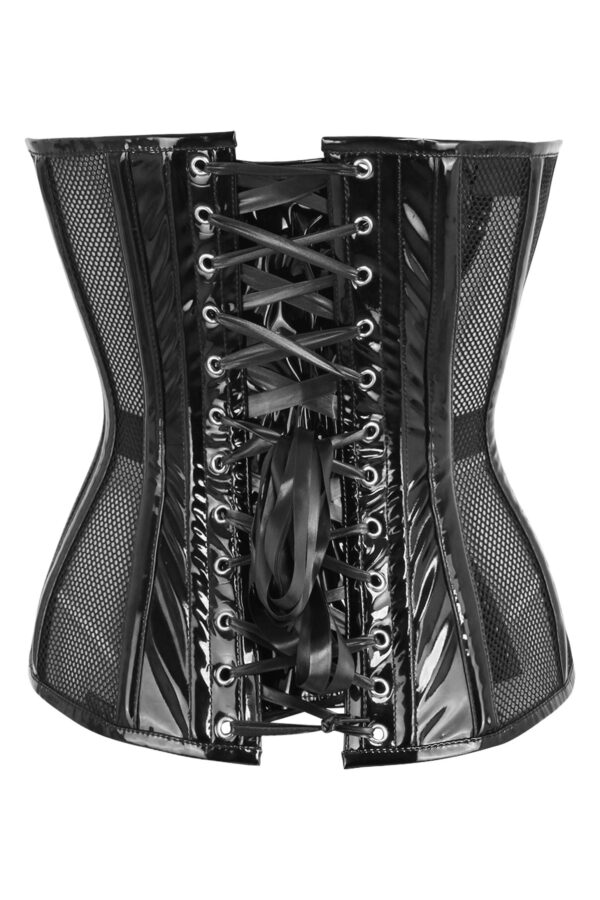 Top Drawer Black Fishnet w/Patent Steel Boned Overbust Corset - Image 7