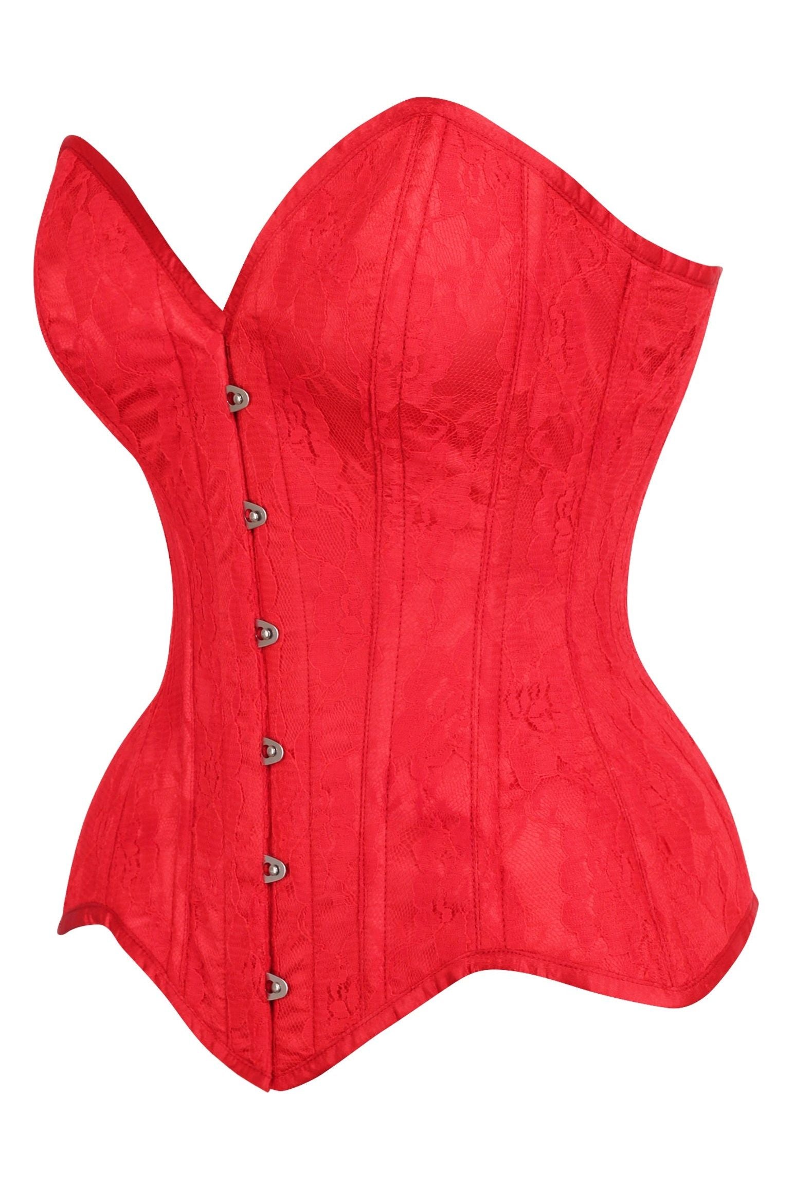 Top Drawer Red Satin w/Red Lace Overlay Steel Boned Overbust Corset - Image 2