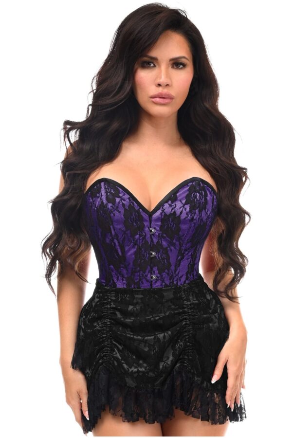 Top Drawer 2 PC Purple/Black Lace Steel Boned Corset & Skirt Set - Image 3