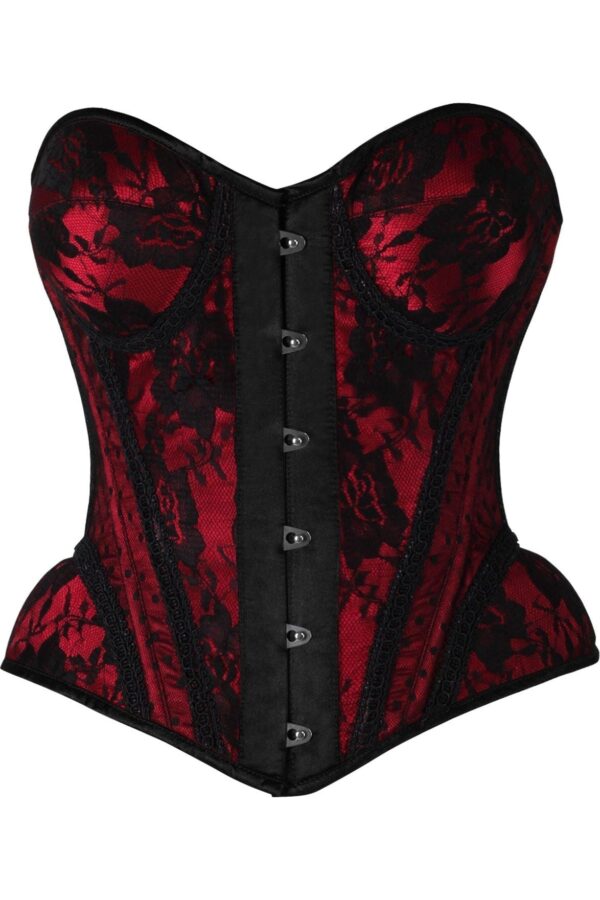 Top Drawer Red w/Black Lace Steel Boned Underwire Bustier Corset - Image 5
