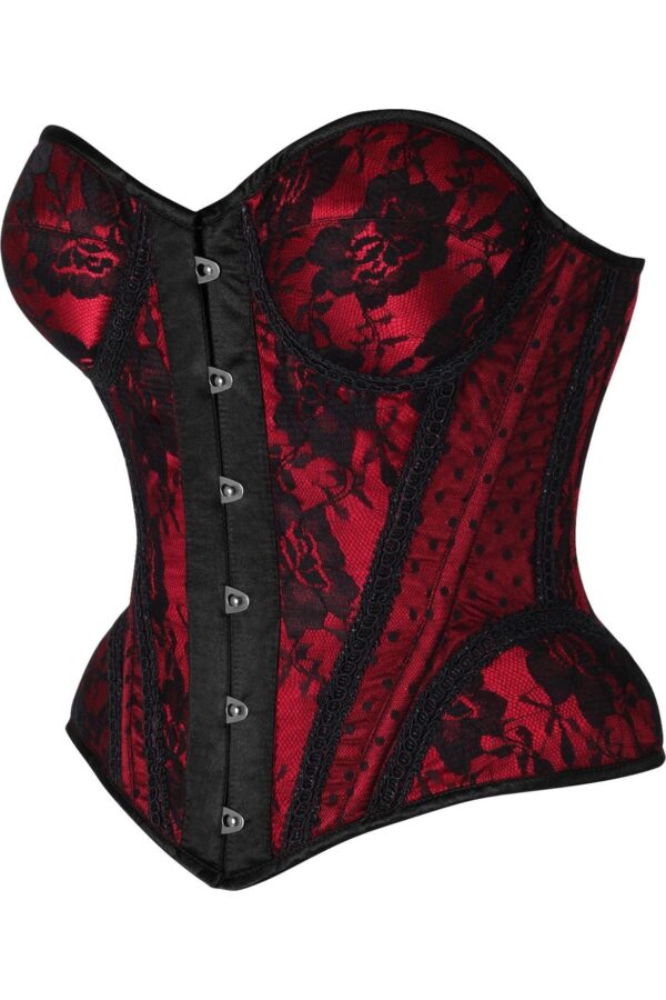 Top Drawer Red w/Black Lace Steel Boned Underwire Bustier Corset - Image 6