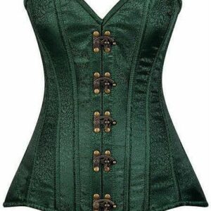 Top Drawer Dark Green Brocade Steel Boned Corset w/Clasp Closure - Daisy Corsets