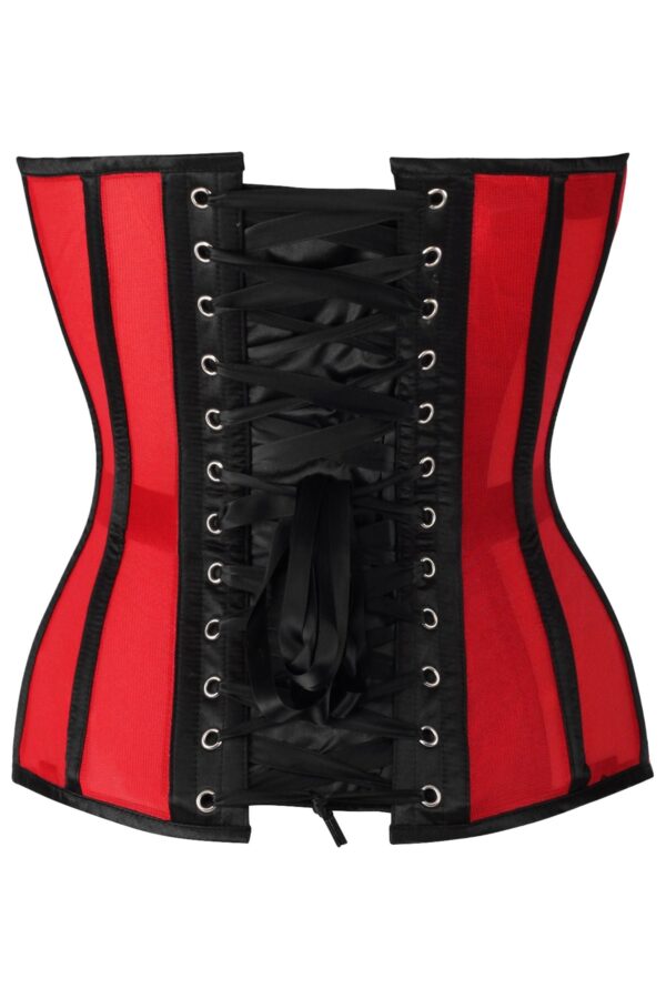 Top Drawer Red Mesh & Black Satin Steel Boned Overbust Corset - Image 7