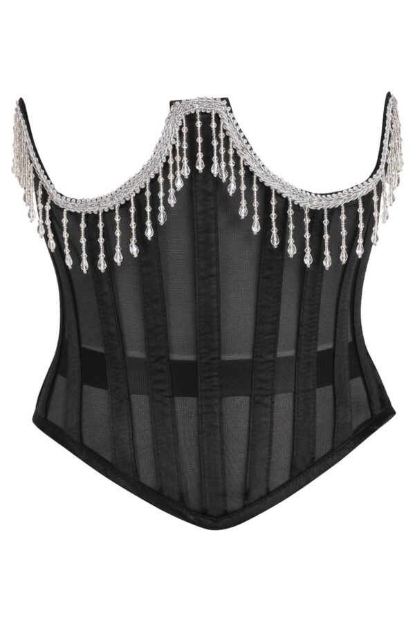 Top Drawer Steel Boned Sheer Underwire Waist Cincher w/Fringe - Image 5