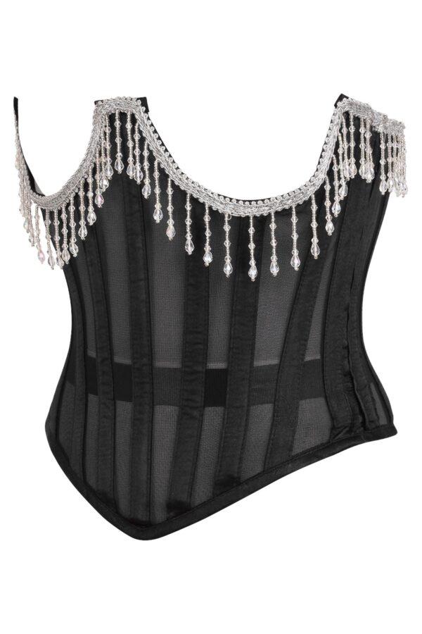Top Drawer Steel Boned Sheer Underwire Waist Cincher w/Fringe - Image 6