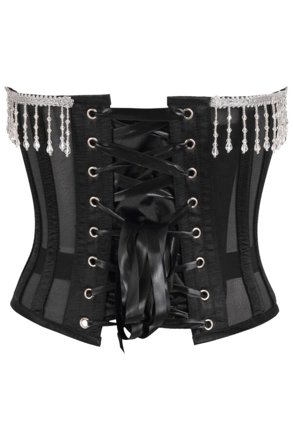 Top Drawer Steel Boned Sheer Underwire Waist Cincher w/Fringe - Image 7