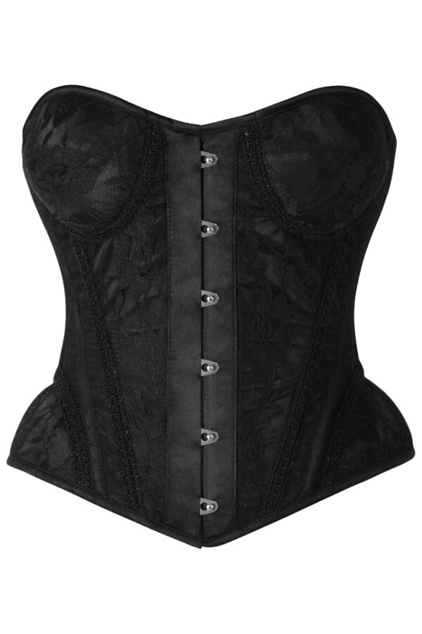 Top Drawer Black w/Black Lace Steel Boned Underwire Bustier Corset - Image 5