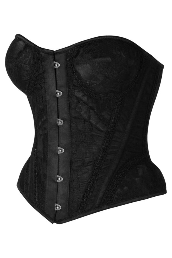 Top Drawer Black w/Black Lace Steel Boned Underwire Bustier Corset - Image 6