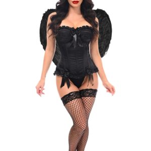 Top Drawer 3 PC Black Burlesque Dark Angel Corset Costume