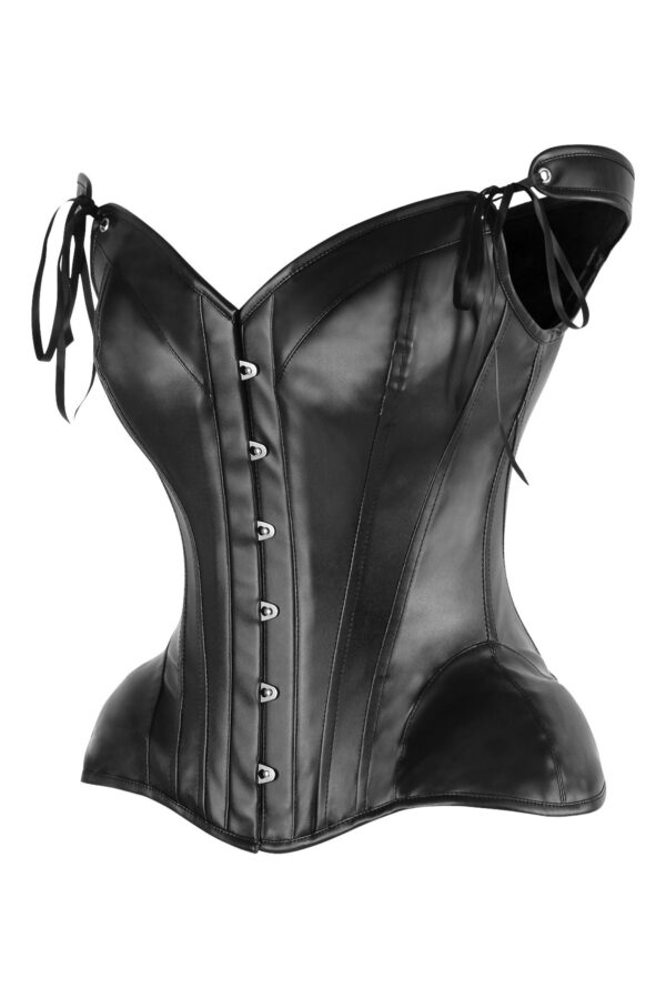 Top Drawer Black Faux Leather Steel Boned Corset w/Straps - Image 2