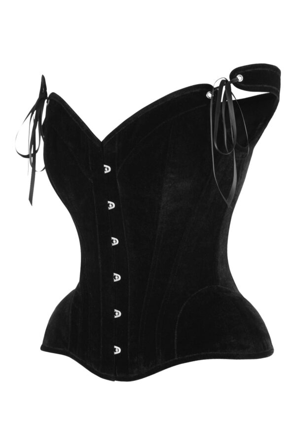 Top Drawer Black Velvet Steel Boned Corset w/Straps - Image 2