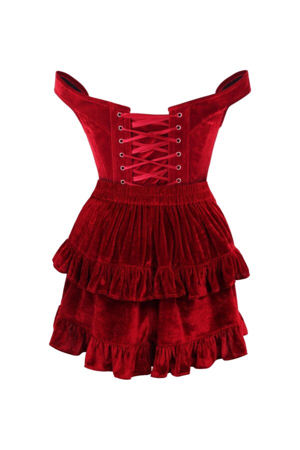 Top Drawer 2 PC Dark Red Velvet Steel Boned Corset & Skirt Set - Image 2