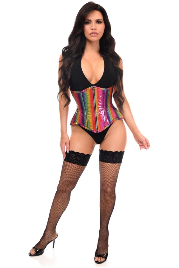 Top Drawer Rainbow Glitter Double Steel Boned Underbust Waist Cincher Corset - Image 3