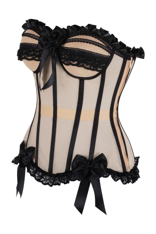 Top Drawer Steel Boned Nude & Black Mesh Underwire Bustier Corset - Image 6