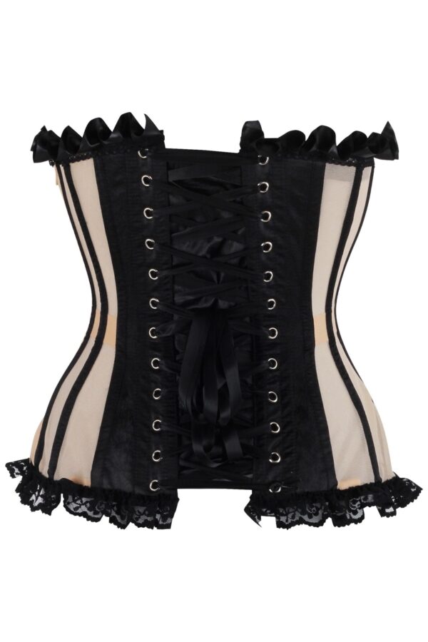 Top Drawer Steel Boned Nude & Black Mesh Underwire Bustier Corset - Image 7