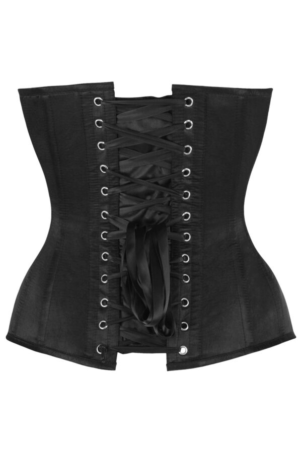 Top Drawer Steel Boned Black Satin Plunge Neckline Overbust Corset - Image 3