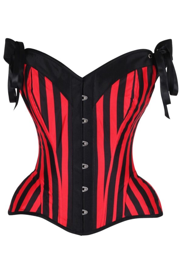 Top Drawer Red/Black Striped Steel Boned Corset w/Straps