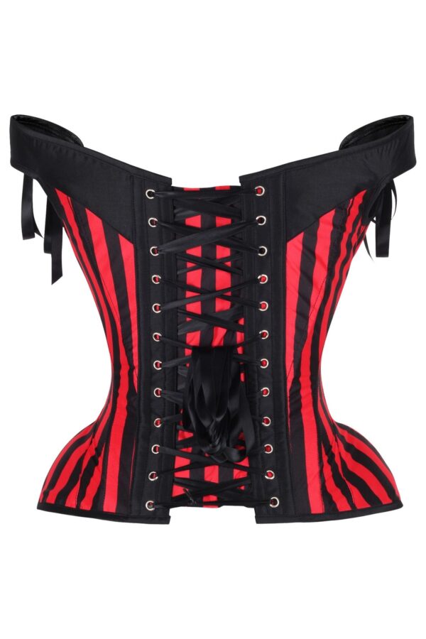 Top Drawer Red/Black Striped Steel Boned Corset w/Straps - Image 3