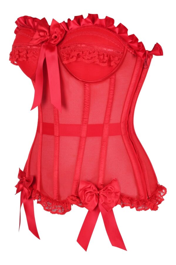 Top Drawer Steel Boned Red Mesh Underwire Bustier Corset - Image 2