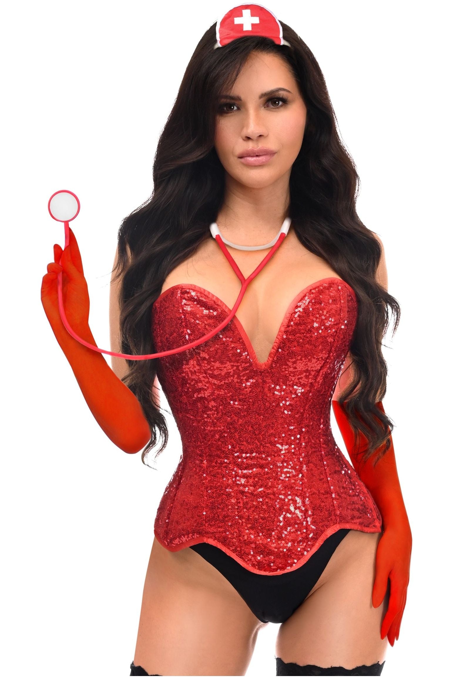 Top Drawer 4 PC Premium Sequin Nurse Corset Costume - Image 3