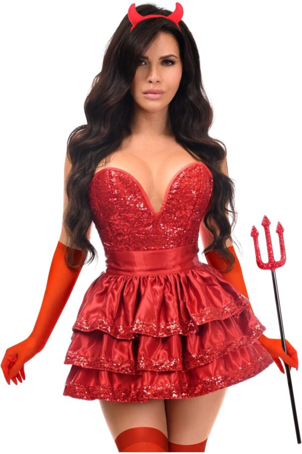 Top Drawer 5 PC Red Sequin Devil Corset Costume - Image 3