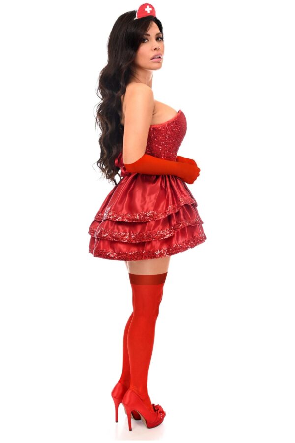 Top Drawer 5 PC Red Sequin Nurse Corset Costume - Image 2