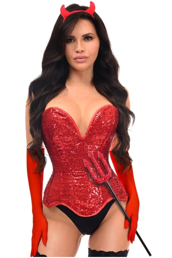 Top Drawer 4 PC Red Sequin Devil Corset Costume - Image 3