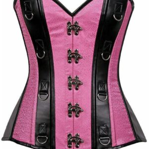 Top Drawer Pink Brocade & Faux Leather Steel Boned Corset - Daisy Corsets