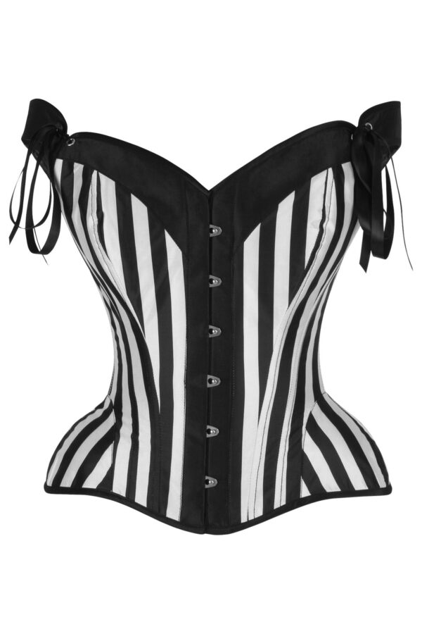 Top Drawer Black/White Striped Steel Boned Corset w/Straps