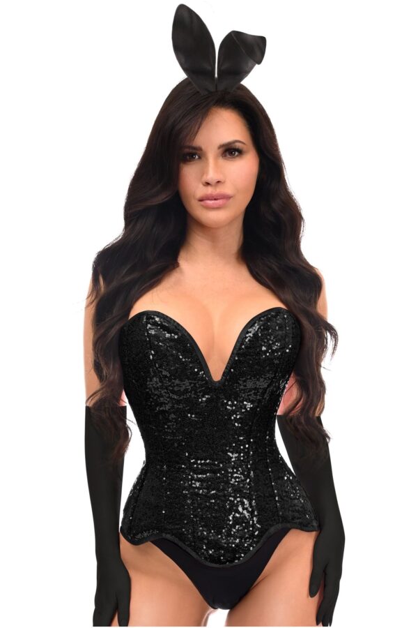 Top Drawer 4 PC Black Sequin Corset Bunny Costume - Image 3