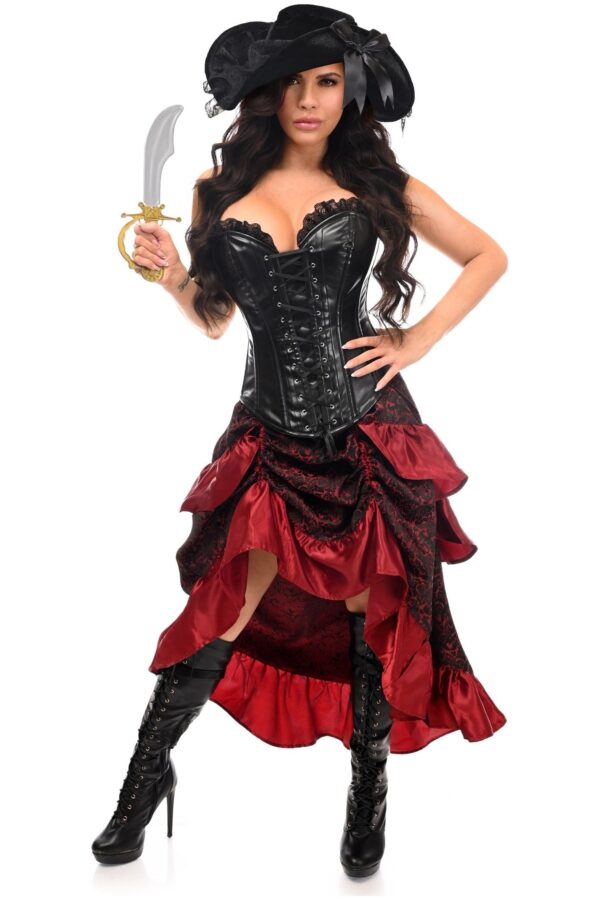 Top Drawer 4 PC Black/Red Premium Pirate Corset Costume