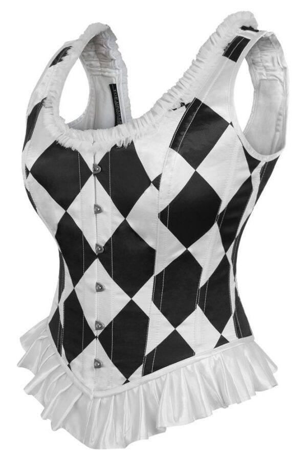 Top Drawer Black/White Diamond Steel Boned Corset w/Straps - Image 2